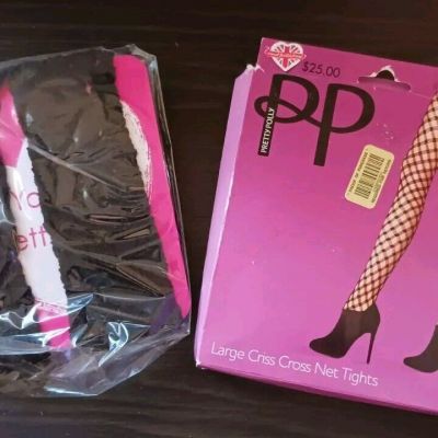 Sexy Pretty Polly One Size Black Large Criss Cross Net Tights New